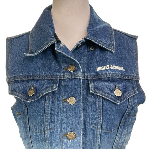 Vintage 2001 Harley Davidson Y2K Denim Vest Size Medium Blue Ombre - Picture 2 of 8